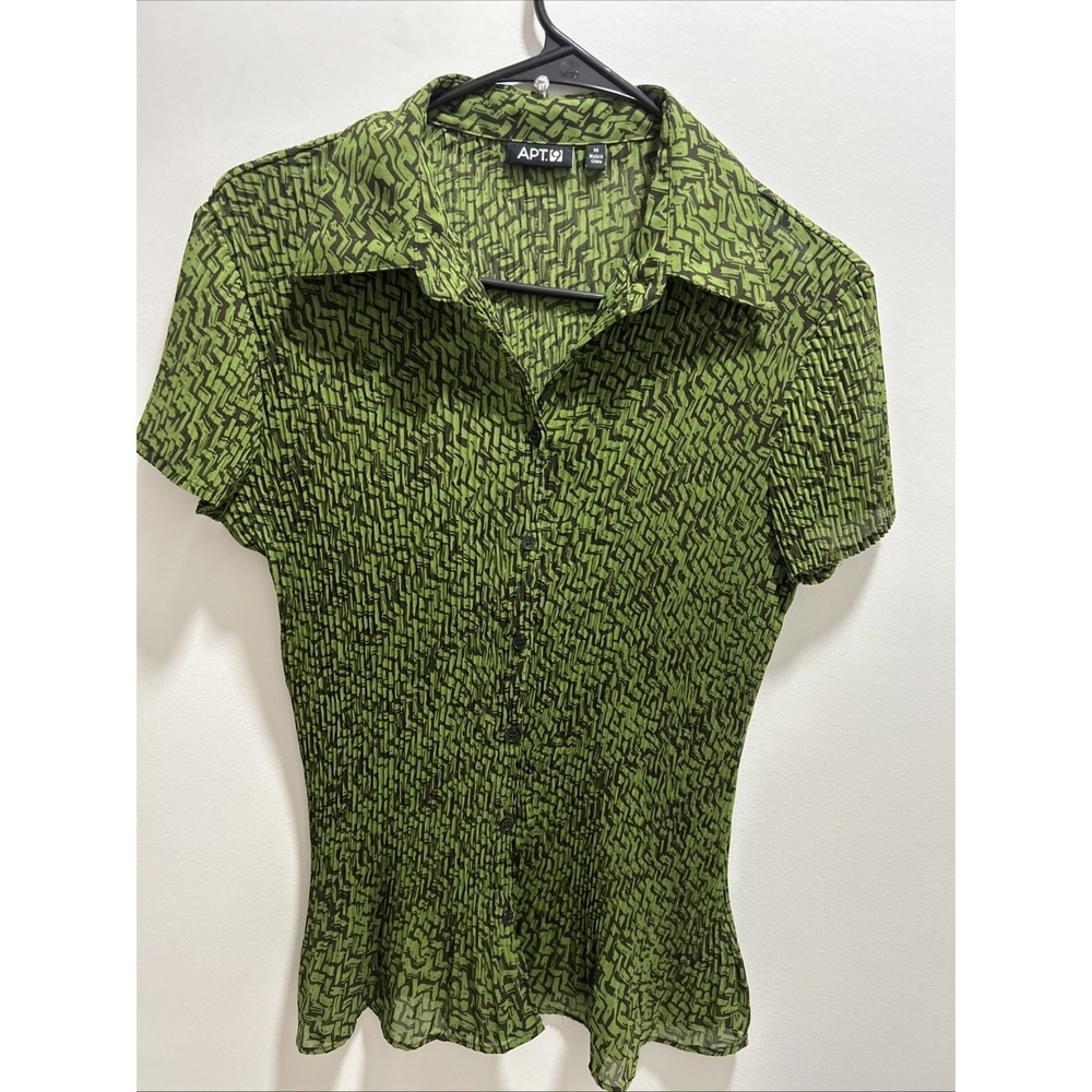 Apt.9 Women's M Blouse Short Sleeve Collared Button-Down Waffle Light Weight Gre